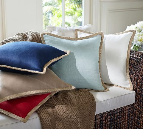 20X20" SOLID COLOUR CANVAS CUSHION WITH JUTE TRIM - Image 2