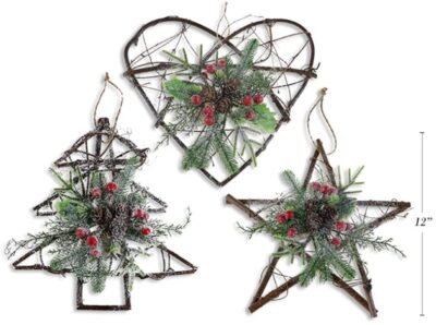 12" XMAS SNOW DUSTED RATTAN DECORATION
