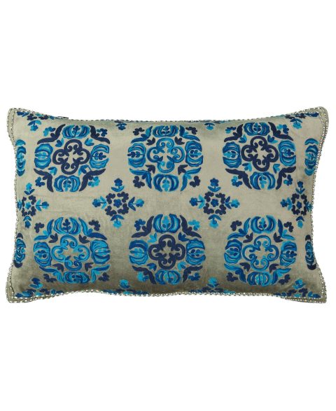 14X22 SAFAVIEH MOROCCAN BLUE  VELVET CUSHION
