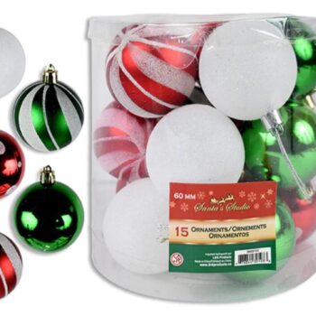 15PK 50MM XMAS BALL CLASSIC COLOUR ASSORTMENT