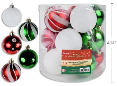 15PK 50MM XMAS BALL CLASSIC COLOUR ASSORTMENT