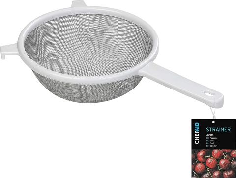 20CM STRAINER S/S MESH WHITE PLASTIC CHEF AID