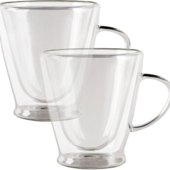 2PC DOUBLE WALL GLASS MUG THERMAX 16OZ