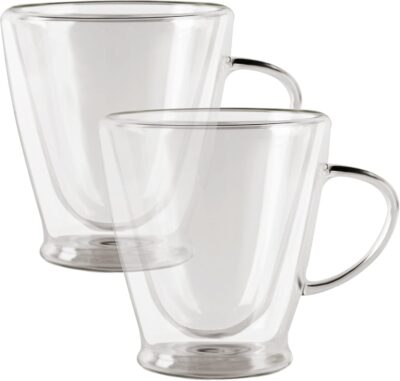 2PC DOUBLE WALL GLASS MUG THERMAX 16OZ