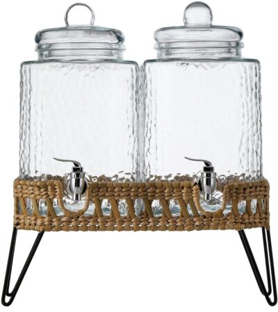 3G HAMMERED GLASS DOUBLE DISPENSER WITH BASKET