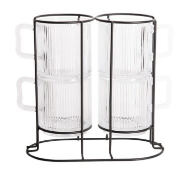 4PC BARISTA 12.5OZ COFFEE MUG WITH WIRE RACK