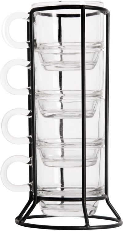 4PC BARISTA 4.7OZ  ESPRESSO MUG WITH WIRE RACK