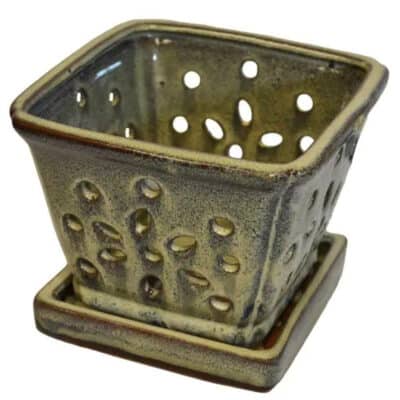 5" CERAMIC PLANT POT SQUARE RUN BLUE/CREAM