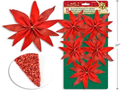 5PK 5.5" XMAS POINSETTIA BOW