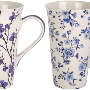ASST 21OZ CHINTZ PRINT WHITE & BLUE LATTE MUG