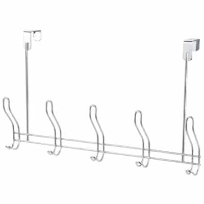 CHROME OVER DOOR 5 DOUBLE HOOK RACK