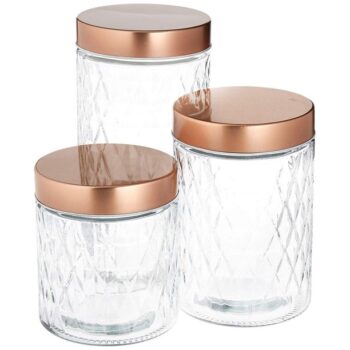 COPPER TREASURE 3PC SET GLASS CANISTER