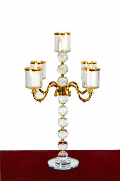GLASS CANDLEHOLDER W/GOLD ACCENT