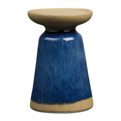 GLAZED PILLAR HOLDER MEDIUM BLUE