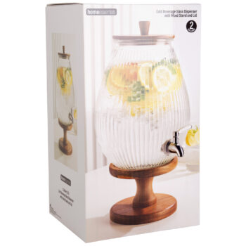 HE RIBBED 2 GAL BEVERAGE DISPENSER WITH WOOD LID