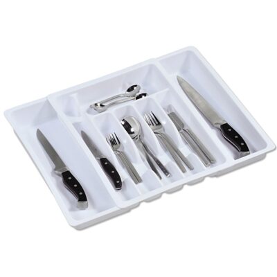PLASTIC EXPANDABLE CUTLERY TRAY WHITE