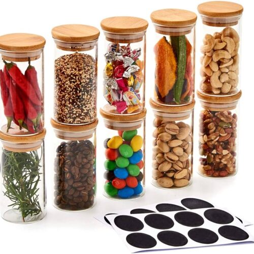 10PC 7OZ BOROSILICATE SPICE JAR SET