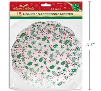 15CT 8.5" PRINTED MISTLETOE DOILIES