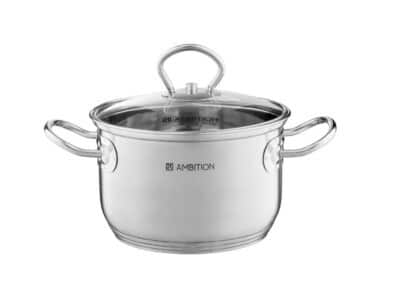 2.1L S.S. POT 14CMØ W/GLASS LID ACERO