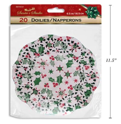 20CT 6.5" PRINTED MISTLETOE DOILIES