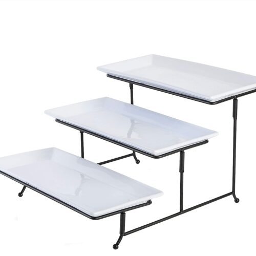 3-TIER WHITE SERVING TRAY SET W/RACK
