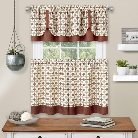 3PC CALLIE TIERED VALANCE SET 58X36 SPICE/TAN