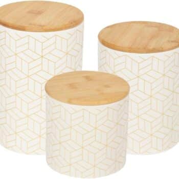 3PC CUBIX CERAMIC CANISTER w/BAMBOO LID