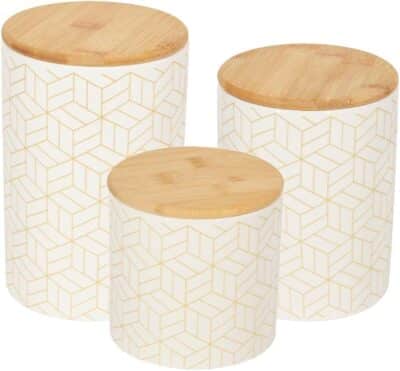 3PC CUBIX CERAMIC CANISTER w/BAMBOO LID