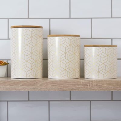 3PC CUBIX CERAMIC CANISTER w/BAMBOO LID - Image 4