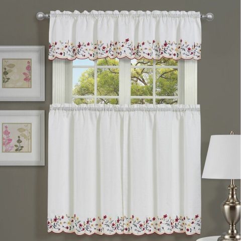 3PC KITCHEN CURTAIN EMBR BURG