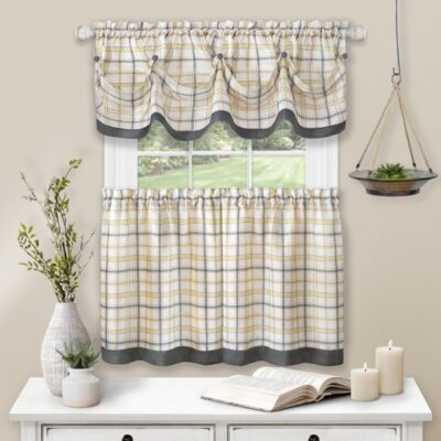 3PC KITCHEN CURTAIN TATTERSAL GREY - Image 2