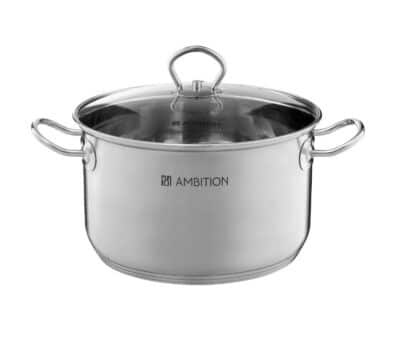 4.9L S.S. POT 22CMØ W/GLASS LID ACERO