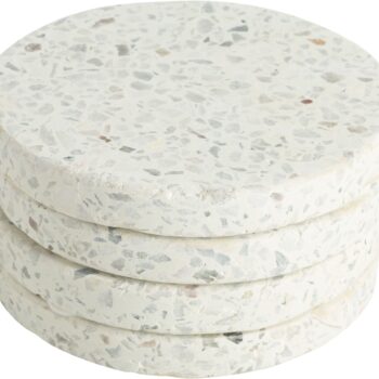 4PC 4" WHITE WITH WHITE ROUND TERRAZZO COASTER