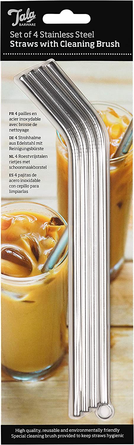 4PC STAINLESS STEEL STRAWS W/BRUSH TALA BARWARE