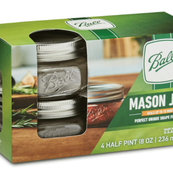 4PC WIDE MOUTH 1/2 PINT MASON JAR