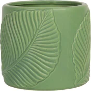 5.5"H LEAF EMBOSSED GREEN PLANT POT