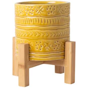 6.75X7H MARIGOLD GLOBAL PLANTER W/ WOOD BASE