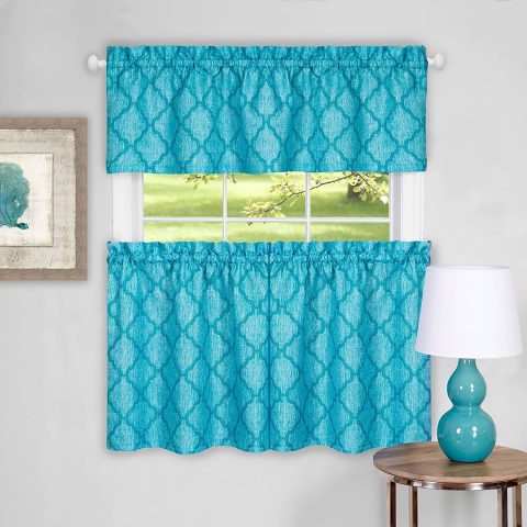 COLBY TIERED VALANCE SET 58X36 TURQUOISE