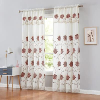 CURTAIN 84" BRYNN BURGUNDY EMBROIDERED
