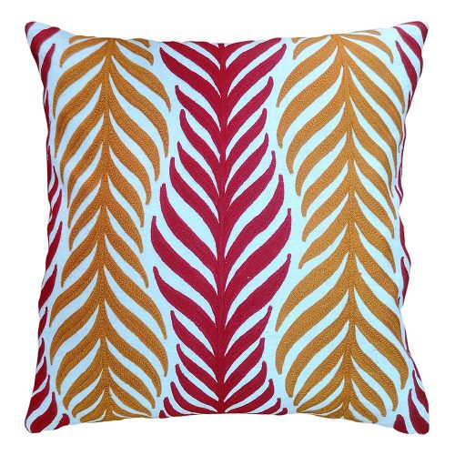 CUSHION CORAL LEAF CREWEL EMB 20X20"