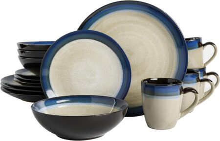 GIBSON 16PC DINNER COUTURE BLUE AND CREAM