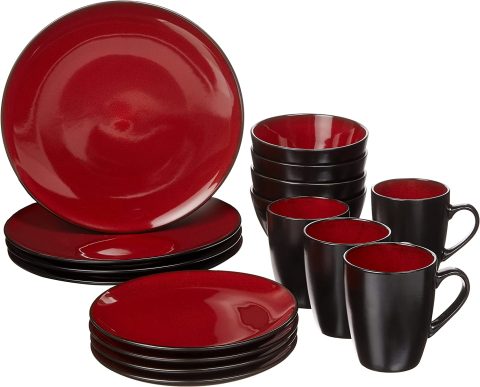 Gibson Soho Lounge Round 16pc Dinnerware Red & Bla