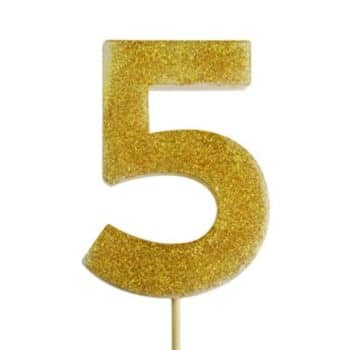GOLD GLITTER NUMBER 5 CANDLE