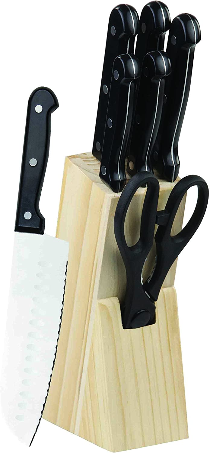 HOME BASICS 7PC KNIFE SET WITH BLOCK - BLACK