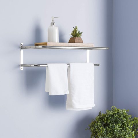HOME BASICS WALL MOUNTED BATH SHELF WITH TOWEL BAR - Image 3