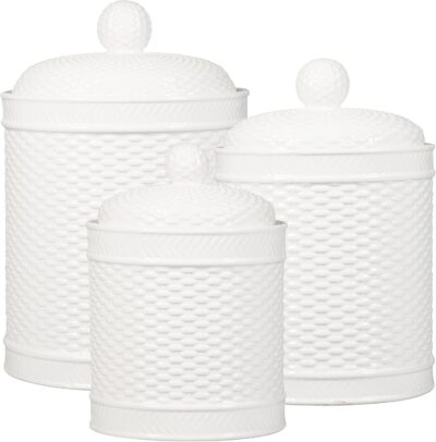 Home Essentials 3PC Canis White Round Basket Weave