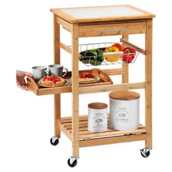 KESPER BAMBOO KITCHEN TROLLEY WITH TILED WORKTOP