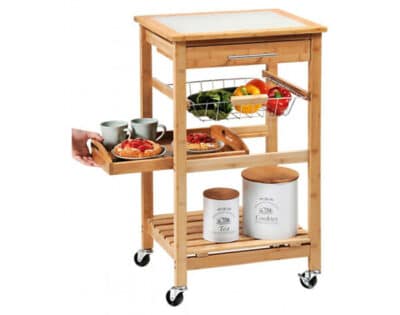 KESPER BAMBOO KITCHEN TROLLEY WITH TILED WORKTOP