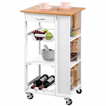 KESPER KITCHEN TROLLEY - WHITE/BAMBOO