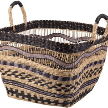 SET OF TWO IVY BLACK & PURPLE SEAGRASS BASKET